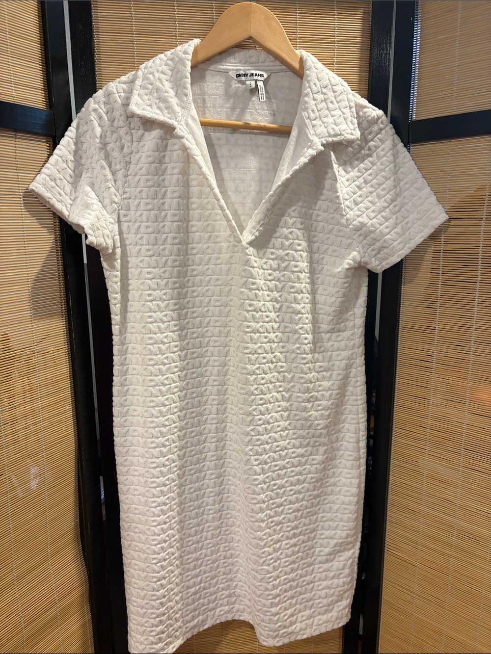 DKNY Cream Textured Short-Sleeve Swim Cover-Up Dress